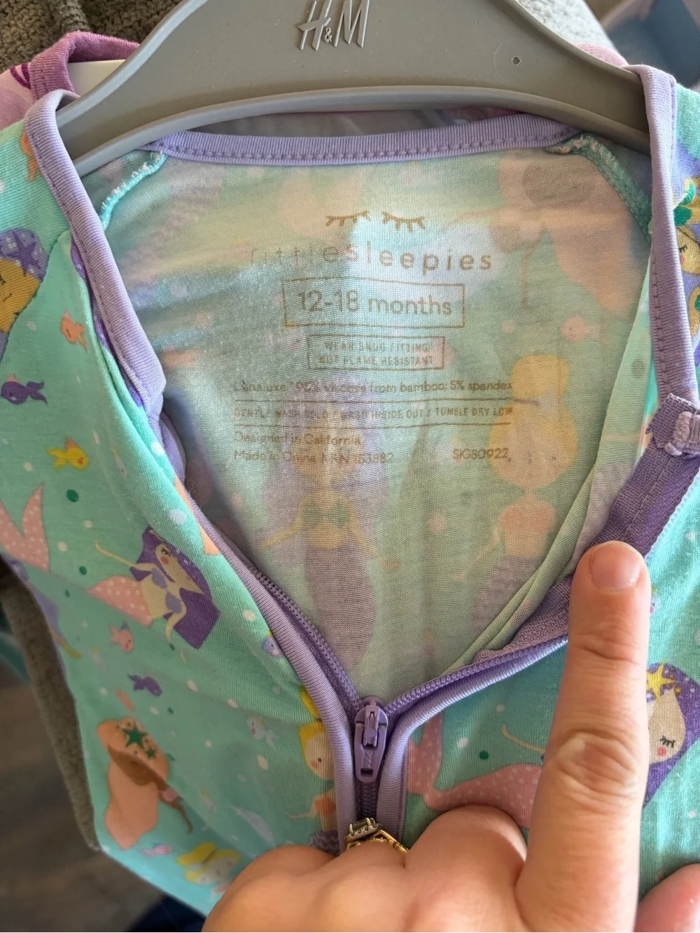 Little Sleepies Mint Mermaid Footed One-Piece with Lavender Trim